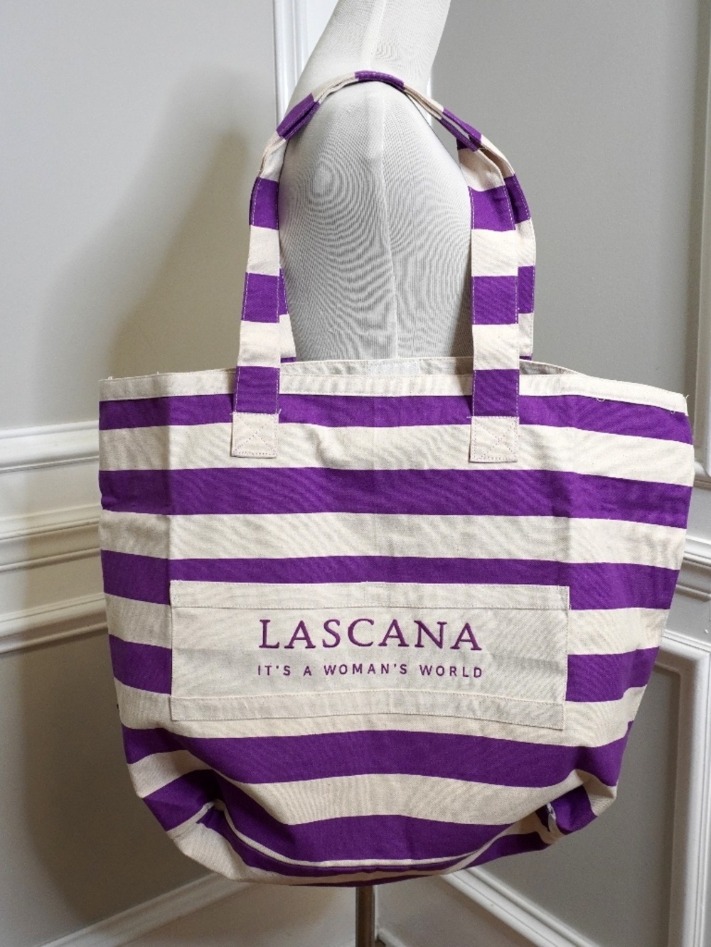 Lascana tote bag is a purple and cream striped canvas bag